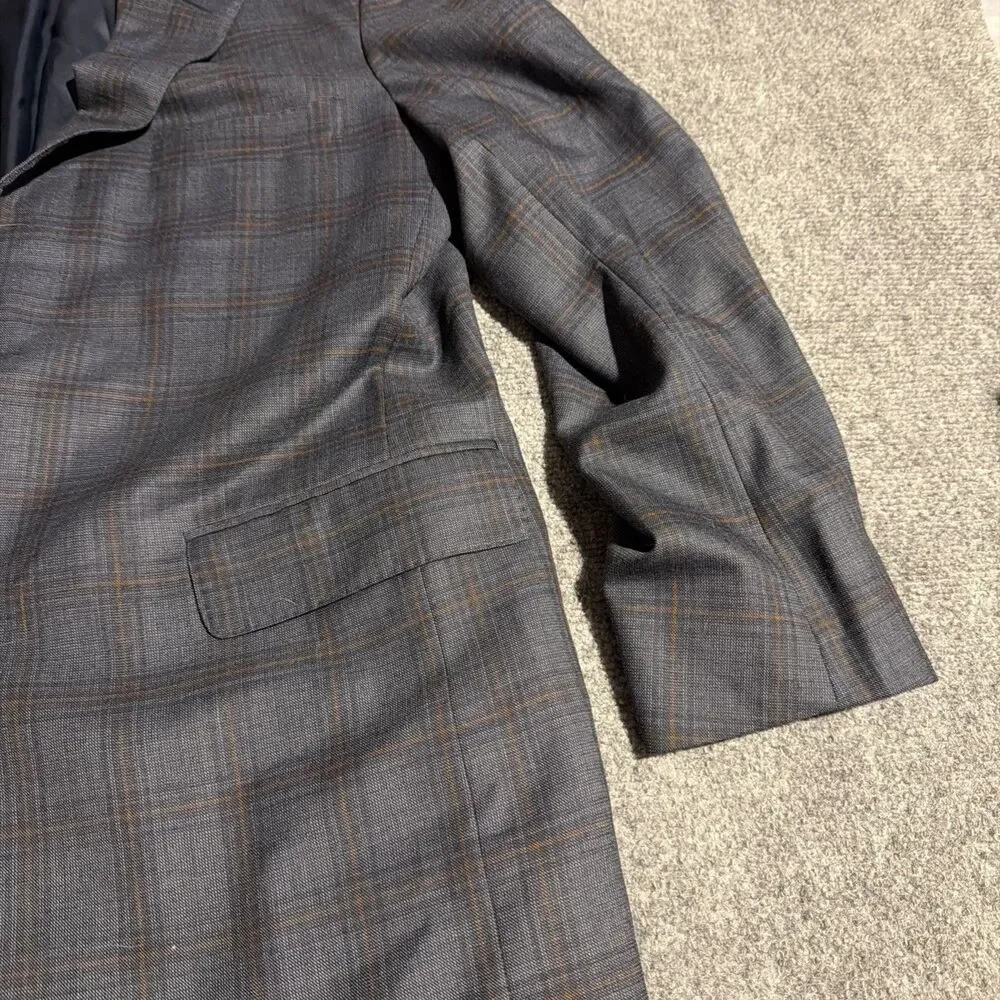 Tom James Executive Collection Blazer Mens 44 Blue Plaid 2 Button Suit Jacket